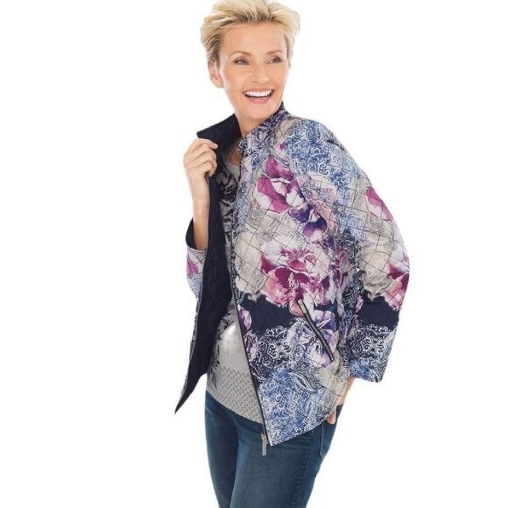 Reversible  Mixed Floral-Solid Puffer Jacket Large‎ NEW